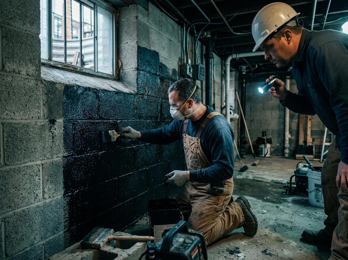 Heritage Renovations of New Jersey LLC — Waterproofing crew at work in West Orange, NJ